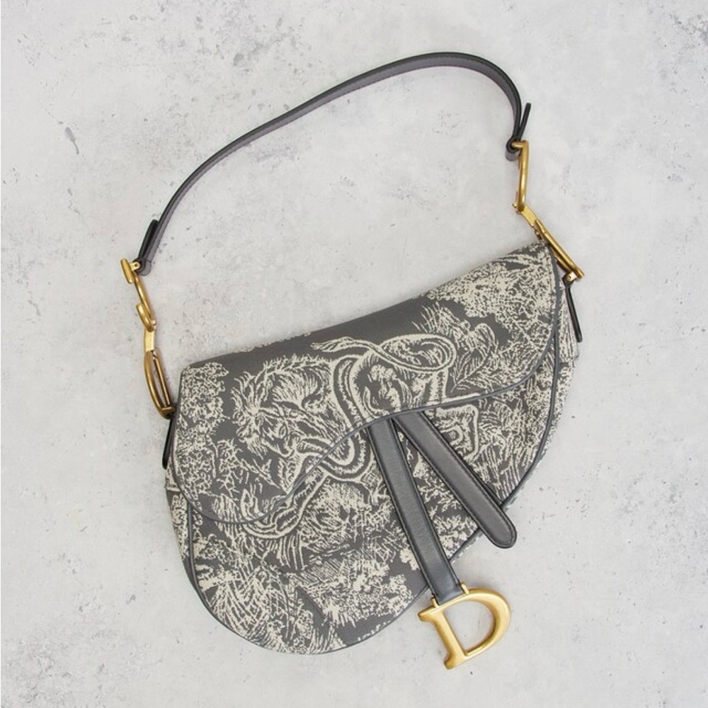 CHRISTIAN DIOR Canvas Reverse Embroidered Toile De Jouy Saddle Bag in Blue